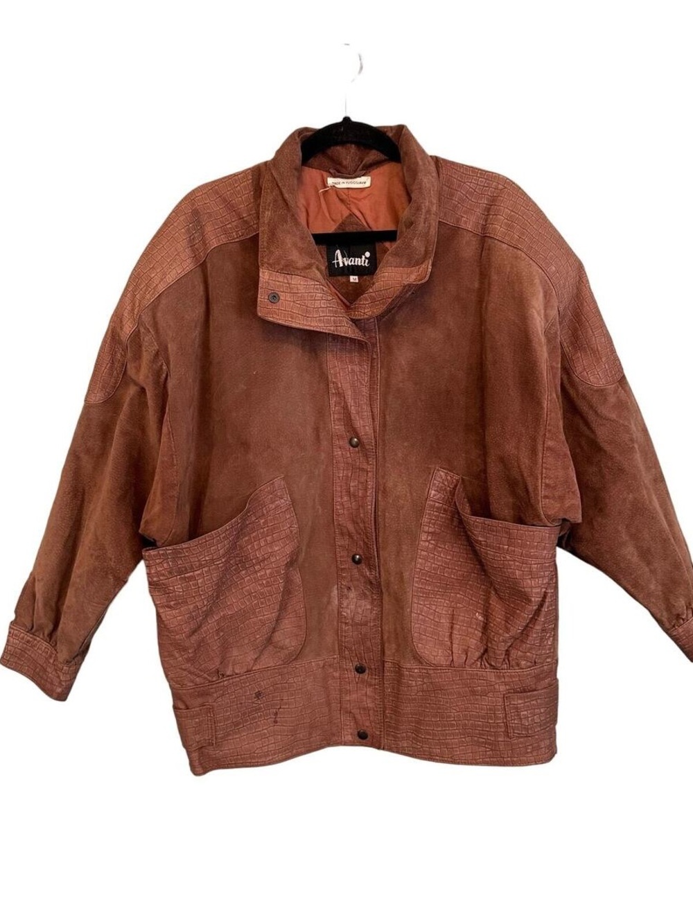 Avanti Western Jacket Genuine Pig Suede Leather Reptile Dolman Bomber Coat Brown